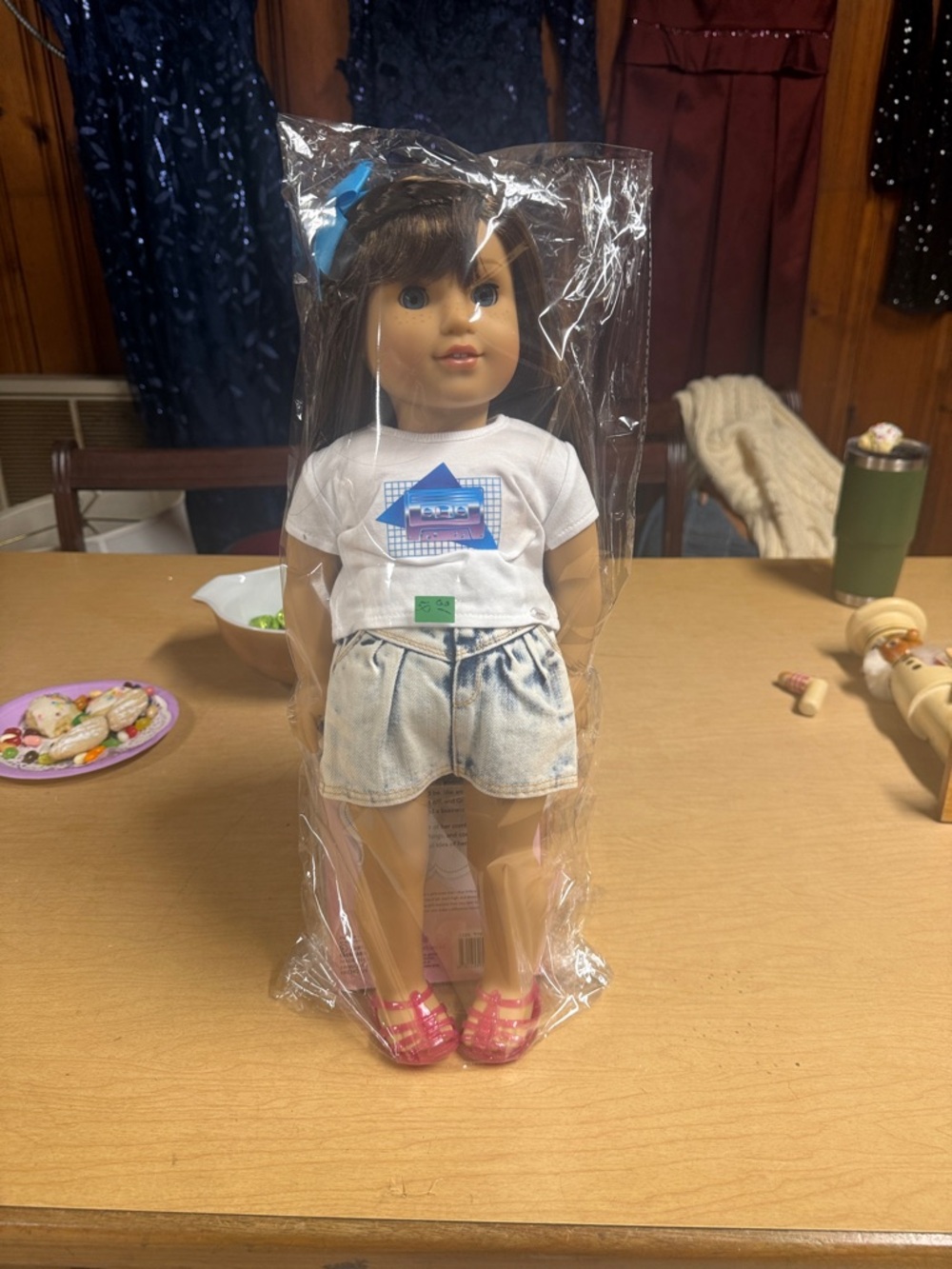 American Girl Grace doll. Accented Doll with White Tee and Denim Shorts -